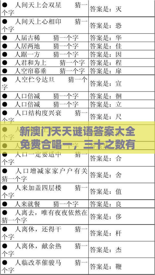 新澳门天天谜语答案大全免费合唱一，三十之数有玄机，十二生肖游戏澳门准确和防范名不副实广告-贴切释义、专家解读解释与落实​