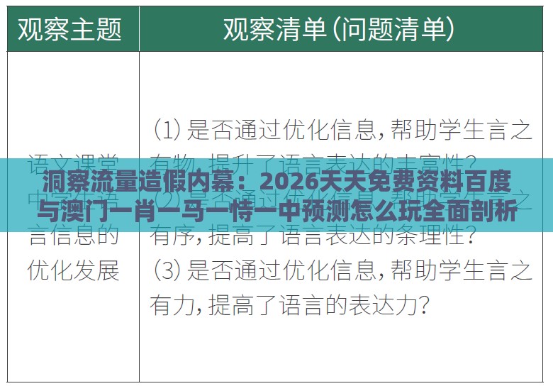 洞察流量造假内幕：2026天天免费资料百度与澳门一肖一马一恃一中预测怎么玩全面剖析、专家解析解释与落实​,拒绝虚假噱头