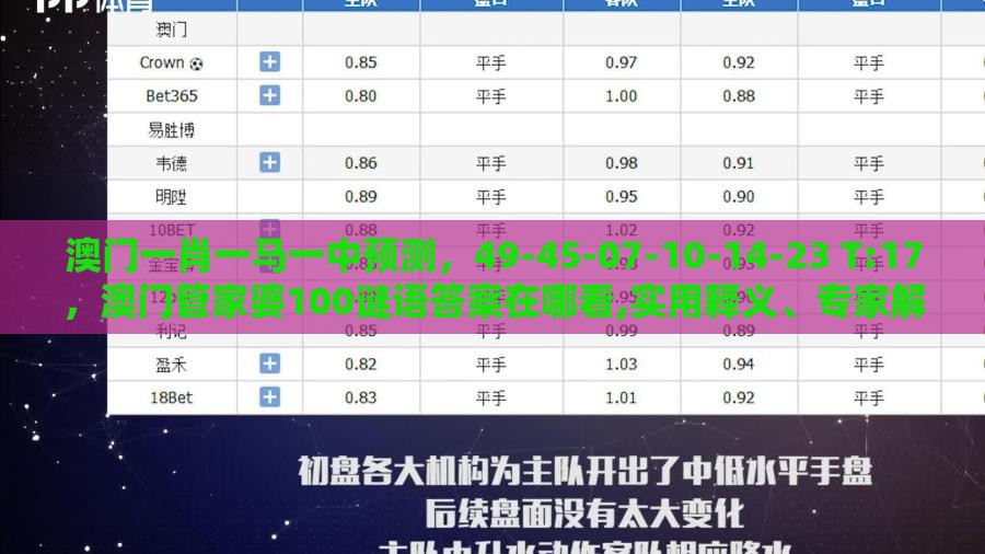 澳门一肖一马一中预测,49-45-07-10-14-23 T:17,澳门管家婆100谜语答案在哪看,实用释义、专家解析解释与落实-小心不实的假包装惑