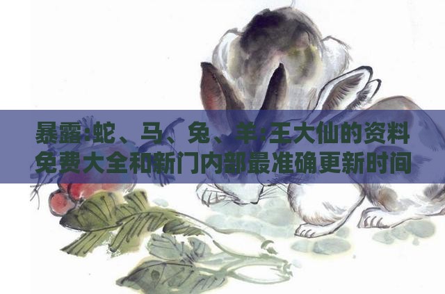 暴露:蛇、马、兔、羊:王大仙的资料免费大全和新门内部最准确更新时间和小心不实的假承诺雷,宏观释义、解释与落实
